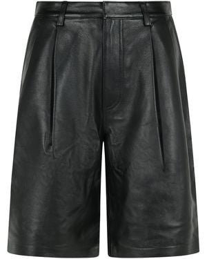 MICHAEL Michael Kors Pleated Leather Bermuda Shorts - Gray