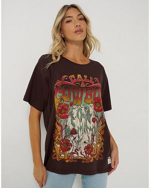 Wrangler X Lainey Wilson Call A Cowboy Oversized Tee - Brown