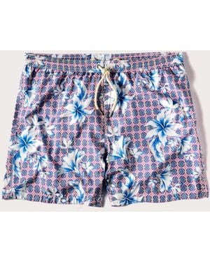 Yamamay Costume boxer da uomo con sfondo geometrico e fiori Tropical - Blu