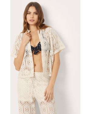 Yamamay Camicia traforata a maniche corte Crochet - Neutro