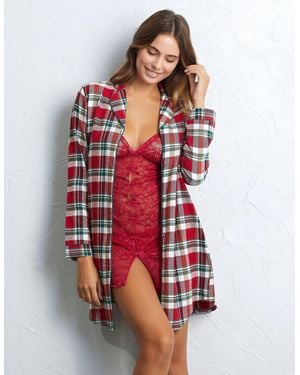 Yamamay Camicia da notte aperta in flanella Xmas Cuckoo - Rosso