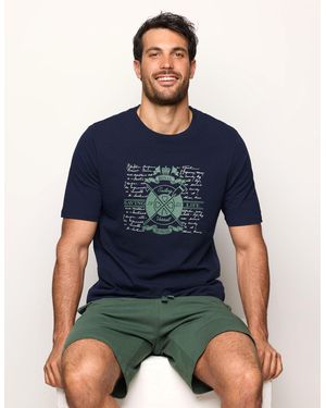 Yamamay Pigiama corto blu da uomo con stampa Royal Marine
