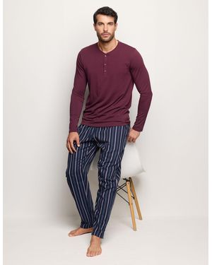 Yamamay Pantalone lungo a righe in twill di cotone Mix & Match - Viola