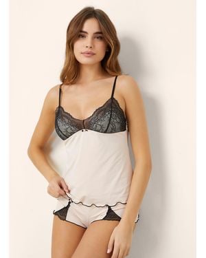 Yamamay Set lingerie top e culotte in microfibra e pizzo Camille - Neutro