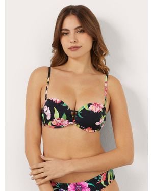 Yamamay Costume push up a fascia con stampa floreale Marianna - Nero