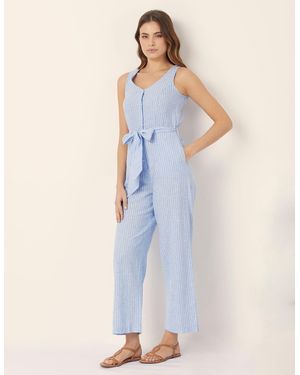 Yamamay Tuta azzurra a righe bianche Cotton Linen - Blu