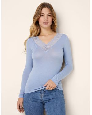 Yamamay Maglia scollo a V Basic in TM Modal e lana con pizzo - Blu
