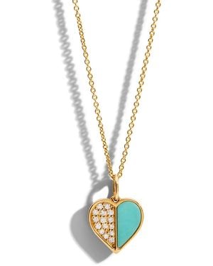Sydney Evan Diamond & Turquoise Inlay Heart Yellow Gold Necklace - Blue