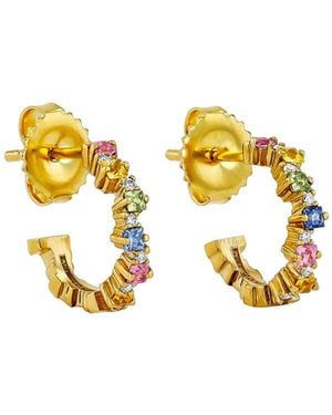 Suzanne Kalan Princess Cut Staggered Pastel Sapphire Yellow Gold Mini Hoops - Metallic
