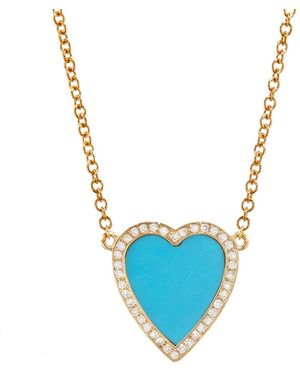 Jennifer Meyer Mini Diamond Turquoise Inlay Heart Yellow Gold Necklace, Memo - Blue