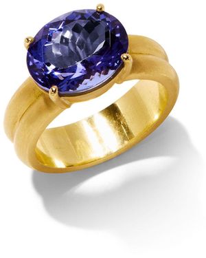 Irene Neuwirth Heroic Tanzanite Double Band Yellow Gold Ring - Blue