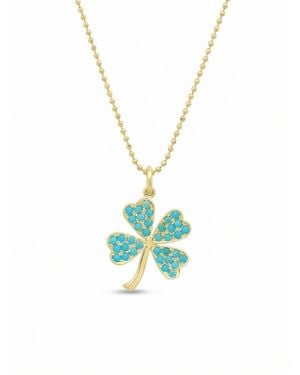 Jennifer Meyer Turquoise Four Leaf Clover Yellow Gold Necklace - Blue