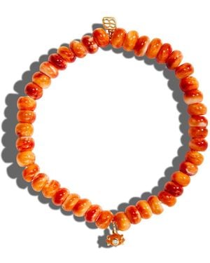 Sydney Evan Carved Stone Evil Eye On Spiny Oyster Shell Beaded Bracelet - Orange