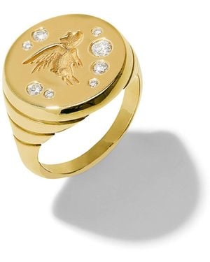 Retrouvai Diamond Flying Pig Fantasy Signet Ring - Metallic