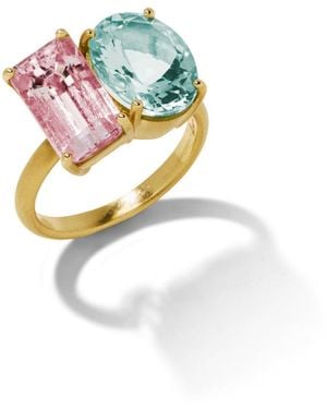Irene Neuwirth Gemmy Gem Double Stone Kunzite & Aquamarine Yellow Gold Ring - Multicolor