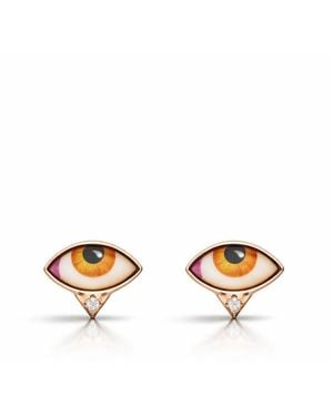 Lito Petit Ambre Enamel Eye Yellow Gold Stud Earrings - White