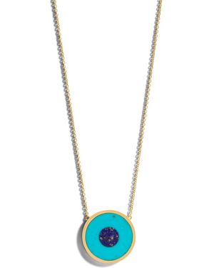 Jennifer Meyer Turquoise Inlay With Lapis Center Evil Eye Yellow Gold Necklace, Stock - Blue