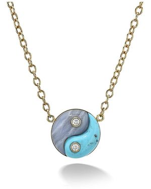 Retrouvai Blue Lace Agate And Turquoise Double Stone Yin Yang Yellow Gold Necklace