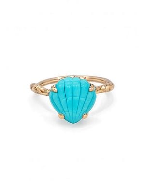 Elisabeth Bell Turquoise Shell Yellow Gold Ring - Blue