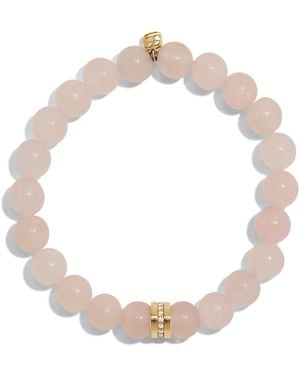 Sydney Evan Fluted Pave Rondelle On Rose Quartz Beaded Bracelet - White