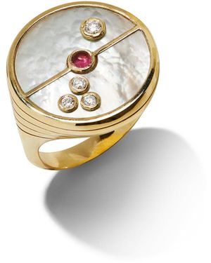 Retrouvai Mother Of Pearl & Pink Spinel Compass Yellow Gold Ring - Metallic