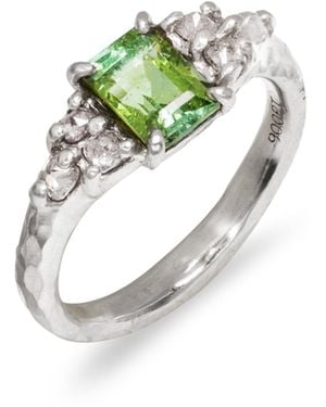 Cathy Waterman Green Tourmaline & Pink Argyle Diamond Platinum Ring - Blue