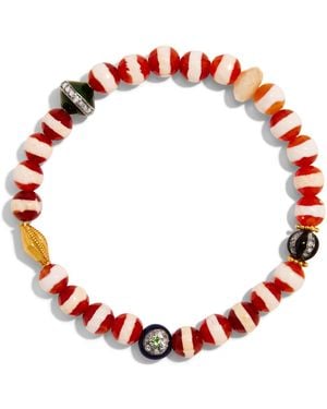 Ileana Makri Striped Brown Agate Pavé Evil Eye & Multi Stone Beaded Bracelet - Red