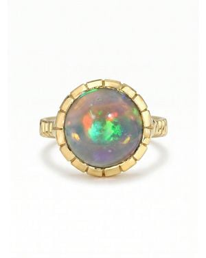 Retrouvai Ethiopian Opal Heirloom Yellow Gold Bezel Ring - Multicolor
