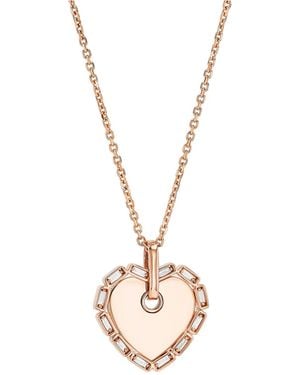 Suzanne Kalan Medium Heart With Diamond Frame Rose Gold Necklace - Metallic