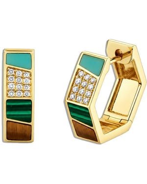 Sydney Evan Mosaic Hexagon Yellow Gold Huggie Hoop Earrings - Multicolor