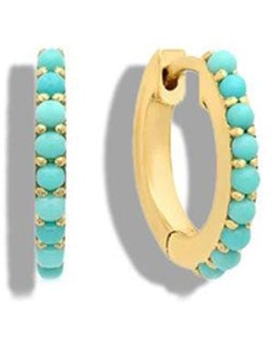 Jennifer Meyer Turquoise Yellow Gold Huggie Hoop Earrings - White