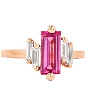 Suzanne Kalan One Of A Kind Pink Sapphire Baguette And Diamond Rose Gold Ring