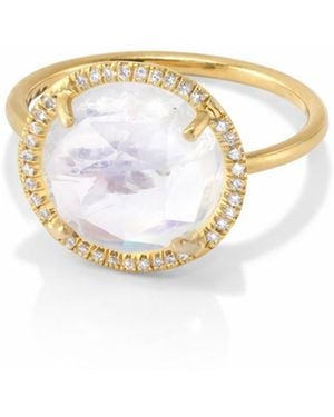 Irene Neuwirth Classic Rose Cut Rainbow Moonstone Ring With Diamonds - White