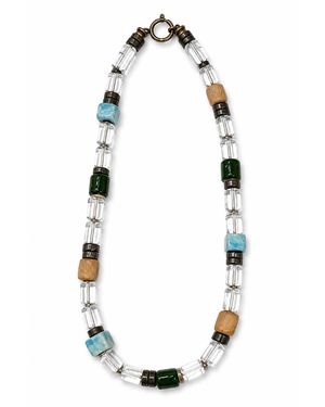 Don't Let Disco Blue Short Ribbon Beaded Necklace - White
