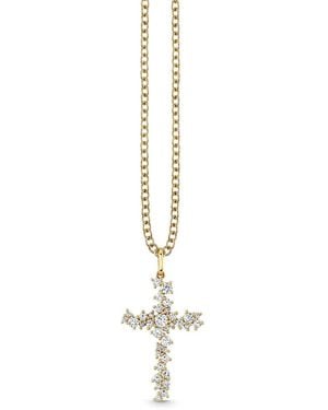 Sydney Evan Diamond Cocktail Cross Yellow Gold Necklace - White