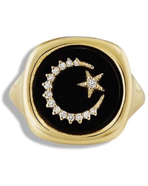 Kate Collins New Moon & Star Yellow Gold Signet Ring - Black