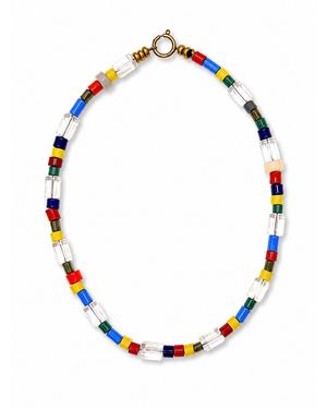 Don't Let Disco Multi Short Ribbon Beaded Necklace - White