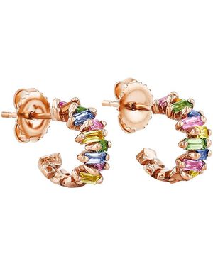 Suzanne Kalan Zigzag Pastel Sapphire Rose Gold Mini Hoops - White