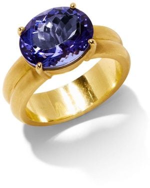 Irene Neuwirth Heroic Tanzanite Double Band Yellow Gold Ring - Blue