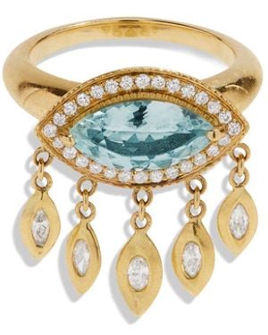 Jacquie Aiche Aquamarine Marquise Diamond Shaker Yellow Gold Ring - White