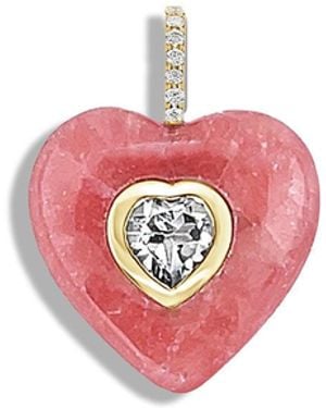 Kate Collins Rhodochrosite & Topaz Heart Pendant, Stock - Pink
