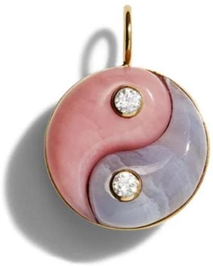 Retrouvai Pink Opal & Blue Lace Agate Yellow Gold Yin Yang Charm