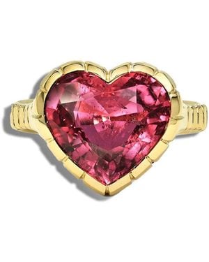 Retrouvai Rubellite Heart Heirloom Yellow Gold Ring - Pink