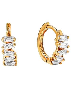 Suzanne Kalan Diamond Baguette Huggie Hoop Yellow Gold Earrings, Memo - Metallic
