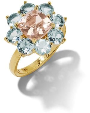 Jennifer Meyer Aquamarine & Morganite Statement Flower Yellow Gold Ring - White
