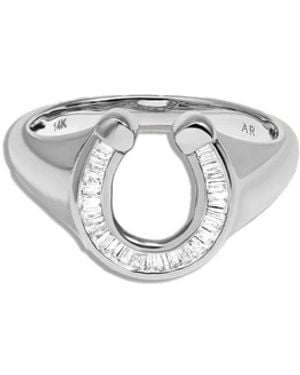 Adina Reyter Baguette Horseshoe Signet Silver Ring - White