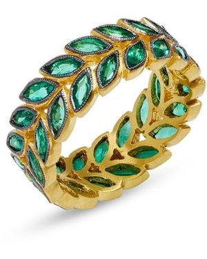 Cathy Waterman Emerald Laurel Band Yellow Gold Ring, 7