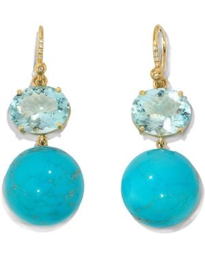 Irene Neuwirth Aquamarine & Turquoise Gumball Yellow Gold Earrings - Blue