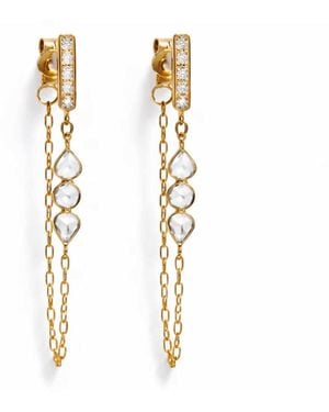 Celine Daoust Three Rose Cut Diamond Chain Yellow Gold Earrings - White