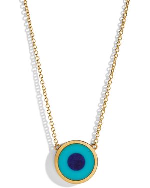 Jennifer Meyer Mini Turquoise With Lapis Center Evil Eye Yellow Gold Necklace, Memo - Blue